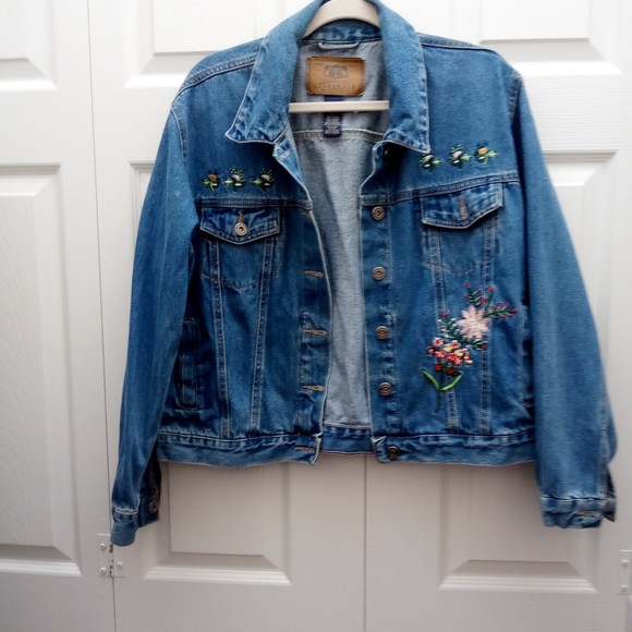 Adore - 2406 - Denim Lace Jacket with Floral Embroidery: L